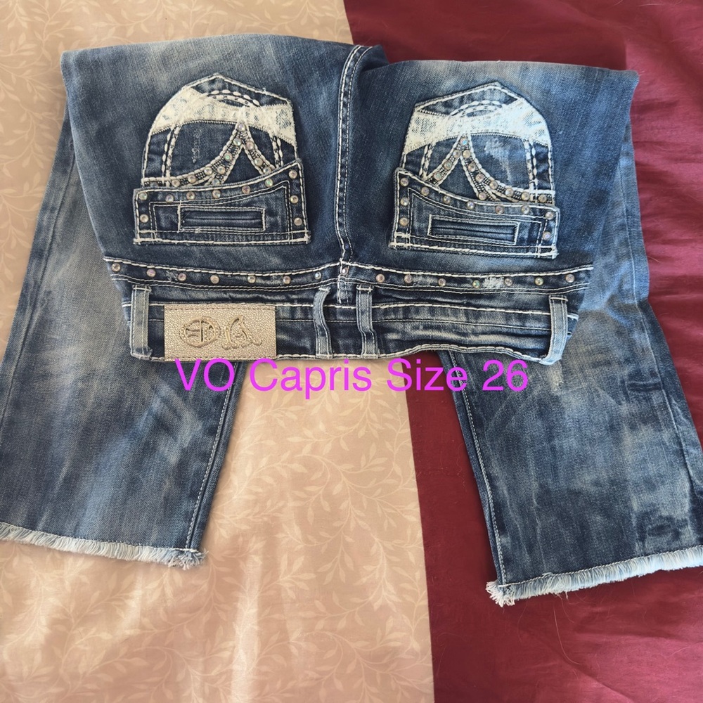 Embellished Blue Denim Capris